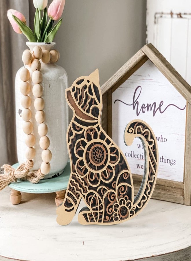 Laisgee Multi-Layered Cat Decor, Farmhouse Wooden Cat Craft 4 Layer Rustic Kitten Self-Standing Statue Desktop Shelf Tier Tray Display Cat Lovers Gift 6'' - Image 4