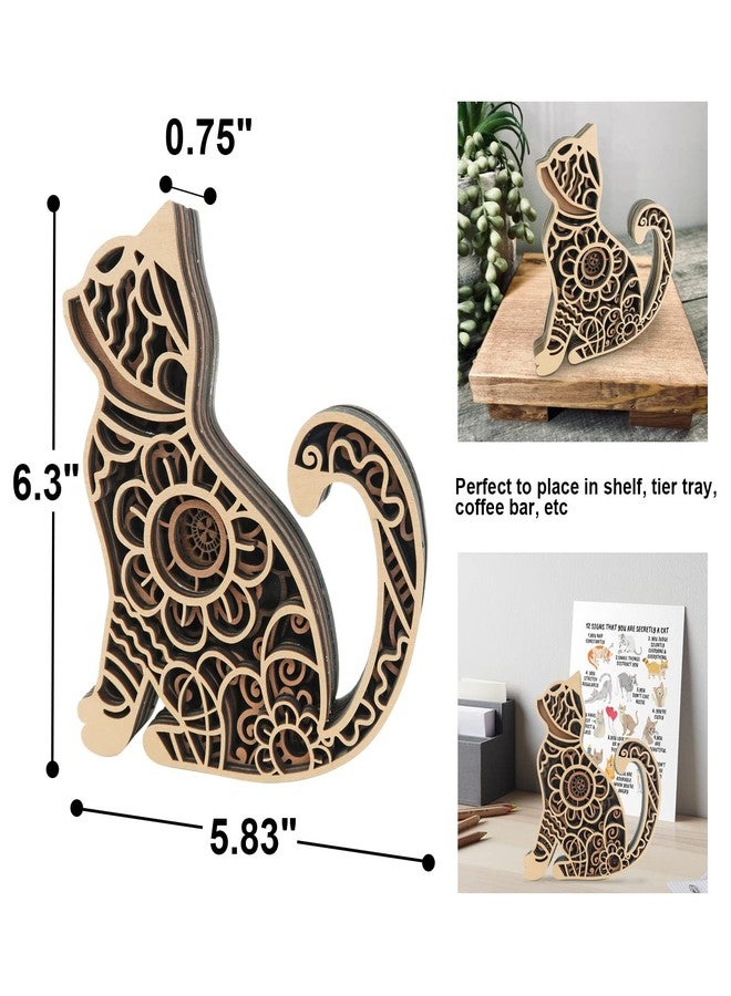 Laisgee Multi-Layered Cat Decor, Farmhouse Wooden Cat Craft 4 Layer Rustic Kitten Self-Standing Statue Desktop Shelf Tier Tray Display Cat Lovers Gift 6'' - Image 3