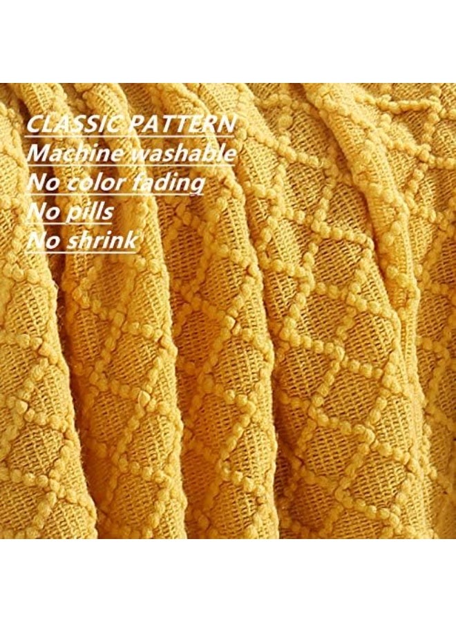 Knitted decorative rug, suitable for sofas, chairs, and beds. Soft, warm, comfortable, and lightweight, perfect for spring and summer use (127x152 cm, mustard yellow). - Image 2