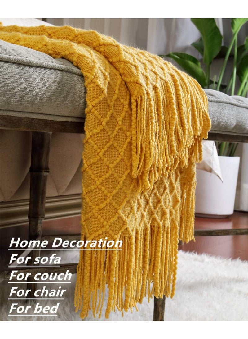 Knitted decorative rug, suitable for sofas, chairs, and beds. Soft, warm, comfortable, and lightweight, perfect for spring and summer use (127x152 cm, mustard yellow). - Image 5