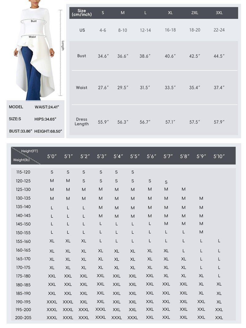 Lrady Women Ruffle High Low Asymmetrical Long Sleeve Peplum Tops Blouse Shirt Dress, White, Medium - Image 5
