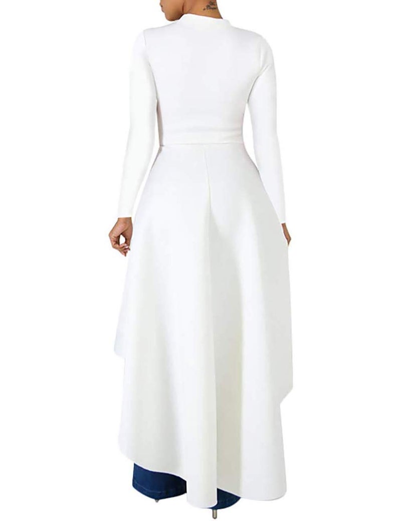 Lrady Women Ruffle High Low Asymmetrical Long Sleeve Peplum Tops Blouse Shirt Dress, White, Medium - Image 2