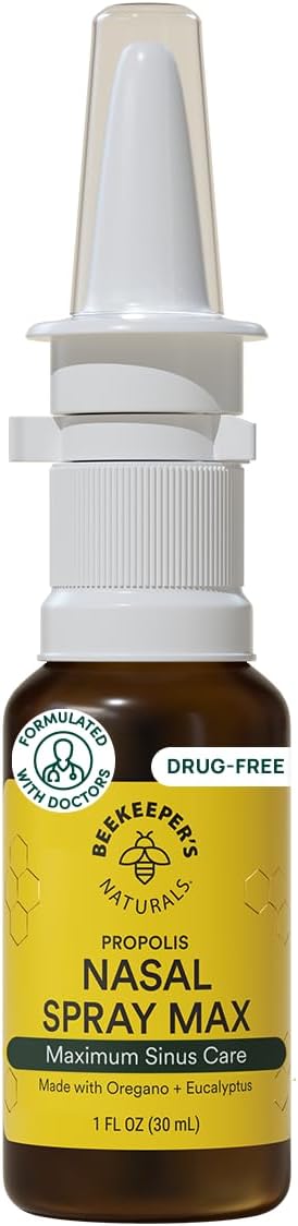 Beekeeper's Naturals Beekeeper's Naturals Propolis Nasal Rinse Spray Max, Relief for Adults w/Eucalyptus, Oregano & Saline, Clears Nasal Congestion, Moisturizes Sinus Canal, & Decongest Sinus Cavities, 1 fl oz 