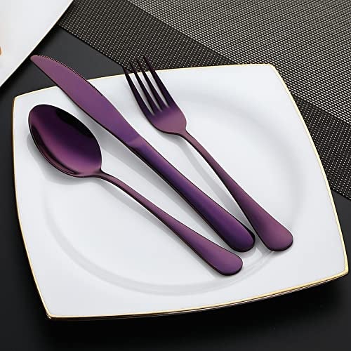 DEVICO Portable Utensils, Travel Camping Cutlery Set, 8-Piece including Knife Fork Spoon Chopsticks Cleaning Brush Straws Portable Case, Stainless Steel Flatware set (Purple) - Image 3