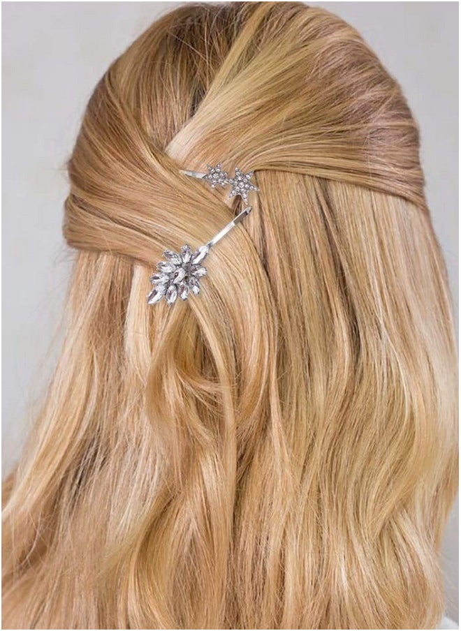 Lizzie Kay 5-Pack Vintage Crystal Decorative Bobby Pins Hair Accessories Silver Tone Women  - Image 2