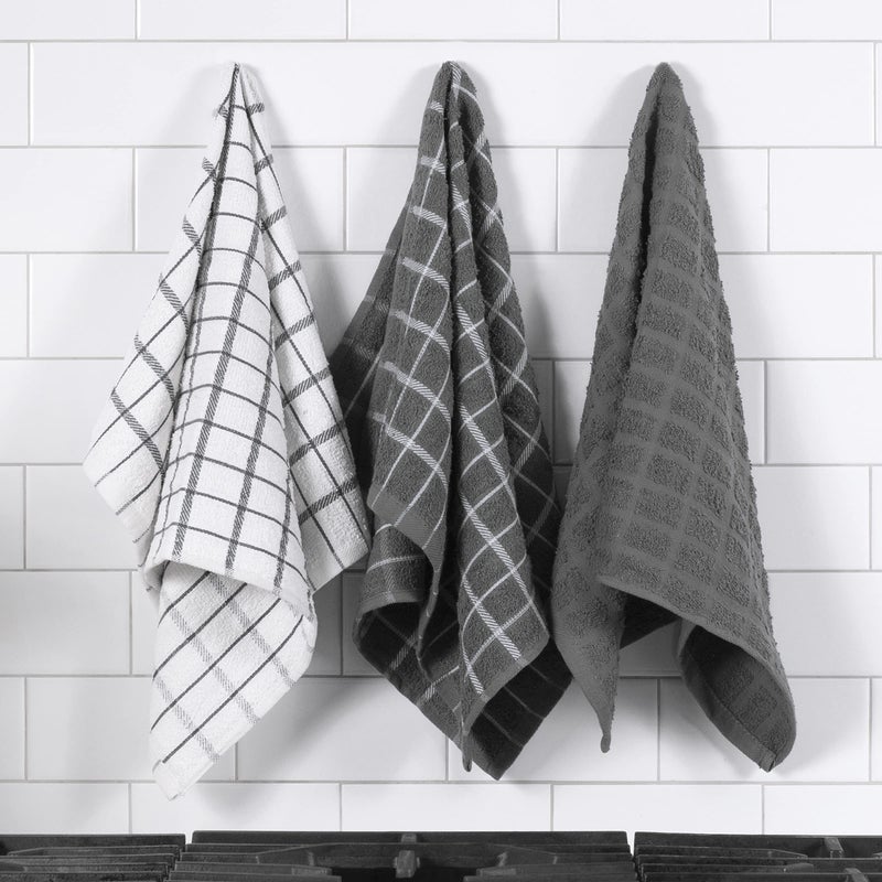 Ritz Premium 100% Cotton Terry Check Kitchen Dish Towels - Highly Absorbent, Super Soft, Long-Lasting, 25"x15", 3-Pack, Gray - Image 5