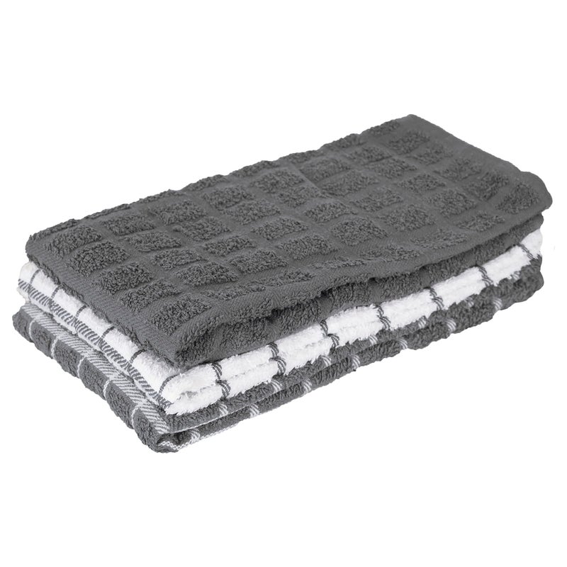 Ritz Premium 100% Cotton Terry Check Kitchen Dish Towels - Highly Absorbent, Super Soft, Long-Lasting, 25"x15", 3-Pack, Gray - Image 1