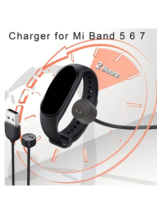 كابل شحن مغناطيسي أسود لـ Mi Band 5 و6 و7 مع شحن سريع لساعة الذكية، نواة نحاسية، USB - Image 2