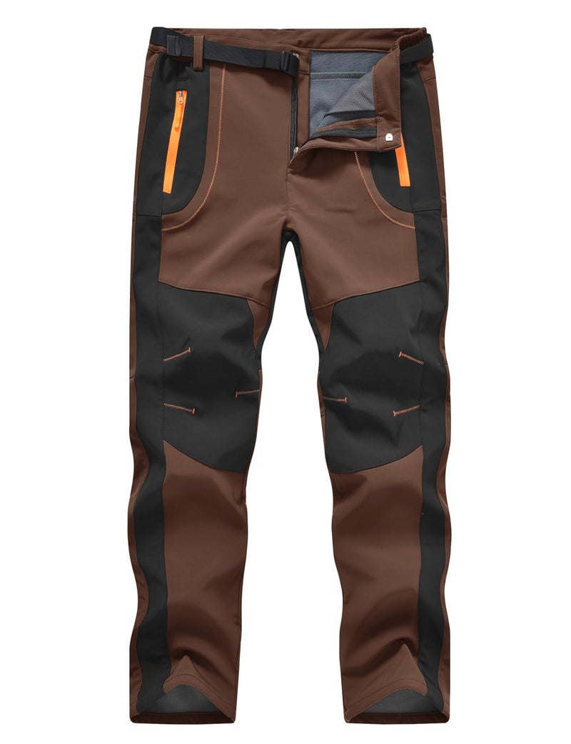 TBMPOY Men's Snow Ski Hiking Pants Waterproof Fleece Lined Pants Outdoor Mountain Softshell with Belt 02 Thick Brown S - Image 1