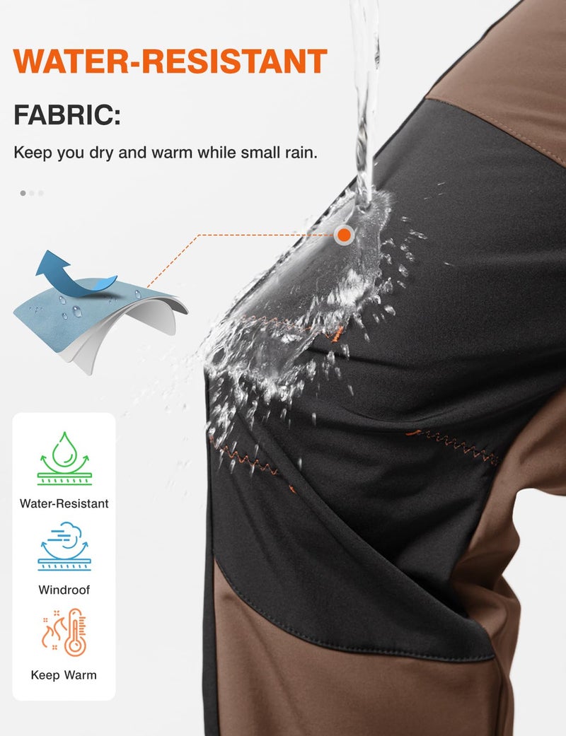 TBMPOY Men's Snow Ski Hiking Pants Waterproof Fleece Lined Pants Outdoor Mountain Softshell with Belt 02 Thick Brown S - Image 5