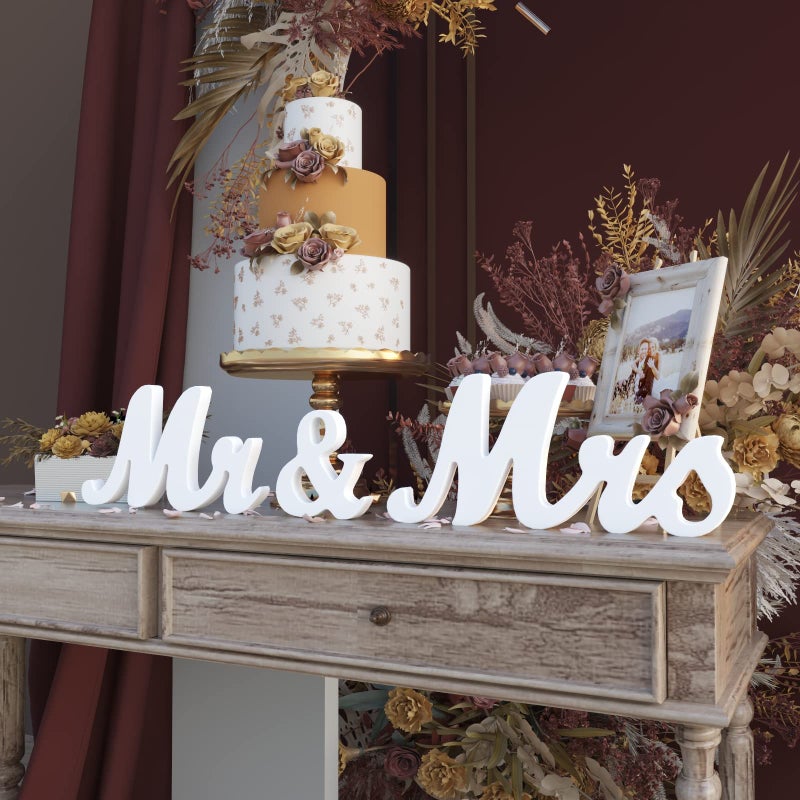 VIOPVERY Mr and Mrs Sign for Wedding Table Large Wooden Letters Mr & Miss Signs for Sweetheart Table Photo Props Wedding decorations for Anniversary White - Image 4