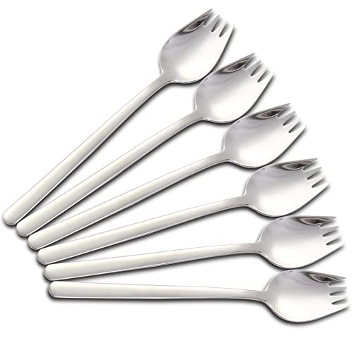 PDCTACST Metal Sporks Set of 6, 18/10 Stainless Steel Salad Spork Utensils, 7.9 Inches Long Handle Dessert Spoons, Ice Cream Spoons Salad Forks Flatware Set, for Fruit Appetizer Dessert Household Use - Image 1