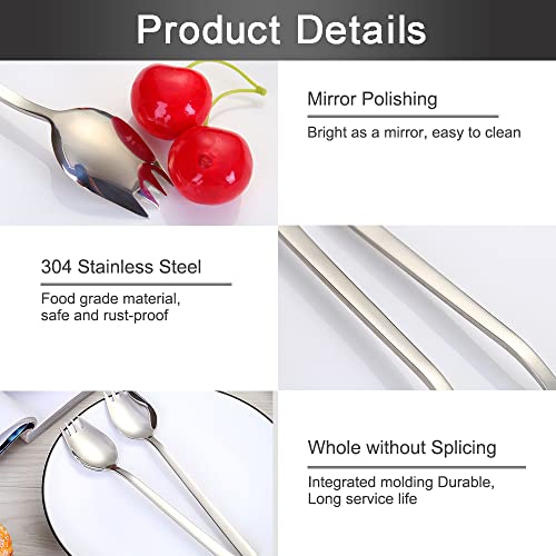 PDCTACST Metal Sporks Set of 6, 18/10 Stainless Steel Salad Spork Utensils, 7.9 Inches Long Handle Dessert Spoons, Ice Cream Spoons Salad Forks Flatware Set, for Fruit Appetizer Dessert Household Use - Image 3