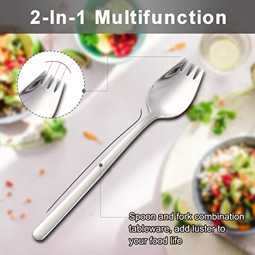 PDCTACST Metal Sporks Set of 6, 18/10 Stainless Steel Salad Spork Utensils, 7.9 Inches Long Handle Dessert Spoons, Ice Cream Spoons Salad Forks Flatware Set, for Fruit Appetizer Dessert Household Use - Image 5