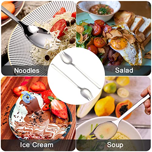 PDCTACST Metal Sporks Set of 6, 18/10 Stainless Steel Salad Spork Utensils, 7.9 Inches Long Handle Dessert Spoons, Ice Cream Spoons Salad Forks Flatware Set, for Fruit Appetizer Dessert Household Use - Image 4