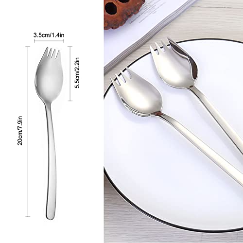 PDCTACST Metal Sporks Set of 6, 18/10 Stainless Steel Salad Spork Utensils, 7.9 Inches Long Handle Dessert Spoons, Ice Cream Spoons Salad Forks Flatware Set, for Fruit Appetizer Dessert Household Use - Image 2