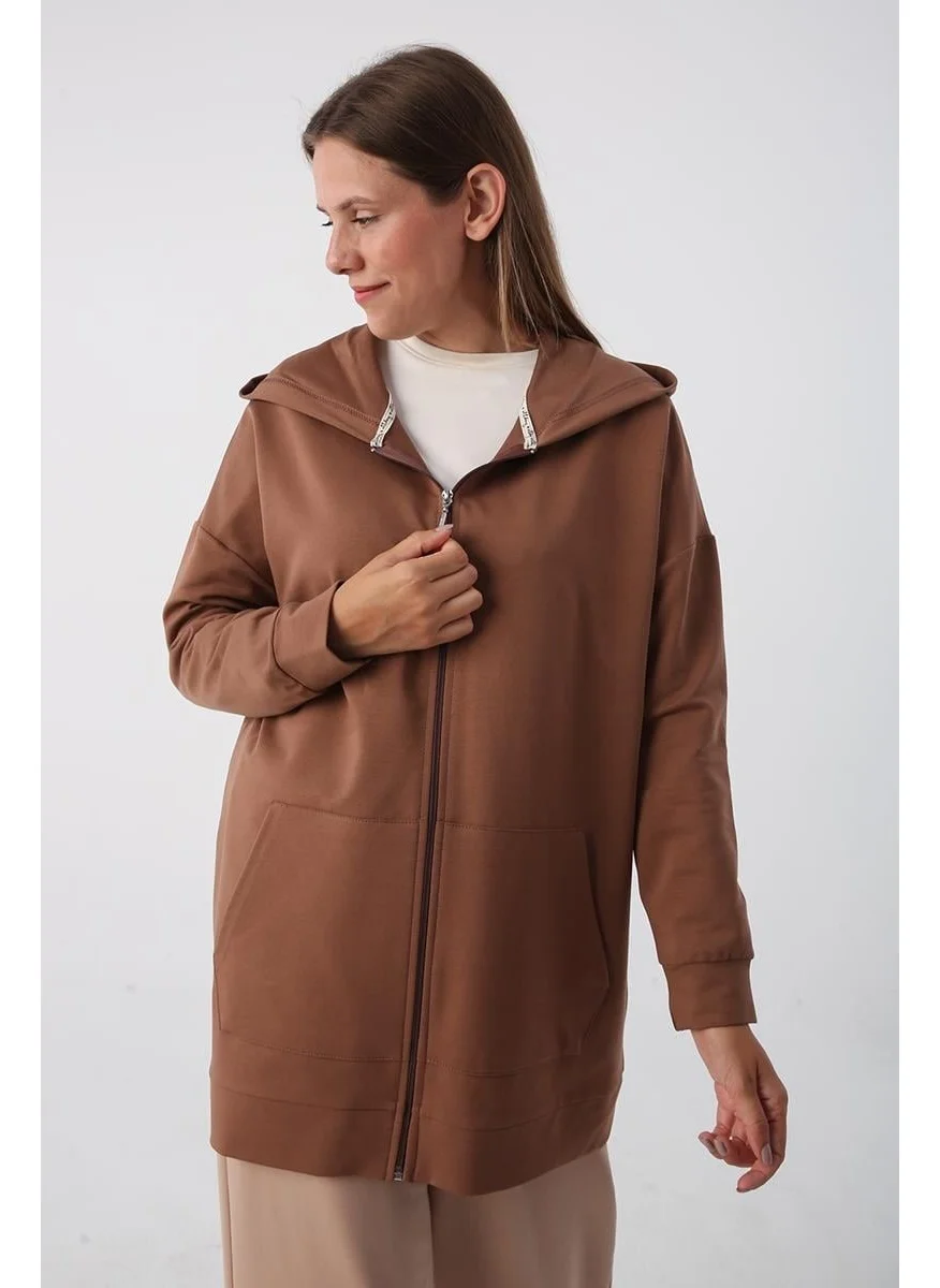 Allday Coffee-Zipped Sweat Cardigan