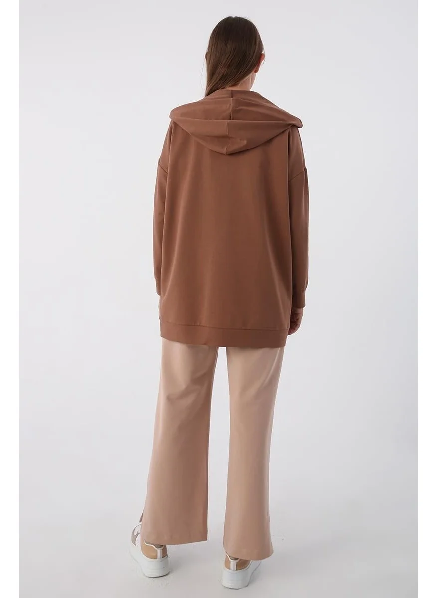 Allday Coffee-Zipped Sweat Cardigan