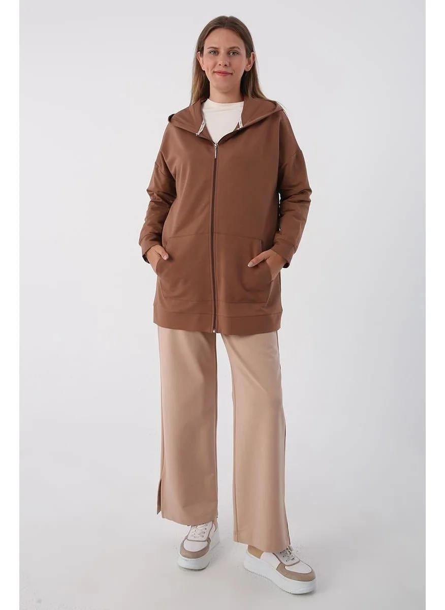 Allday Coffee-Zipped Sweat Cardigan
