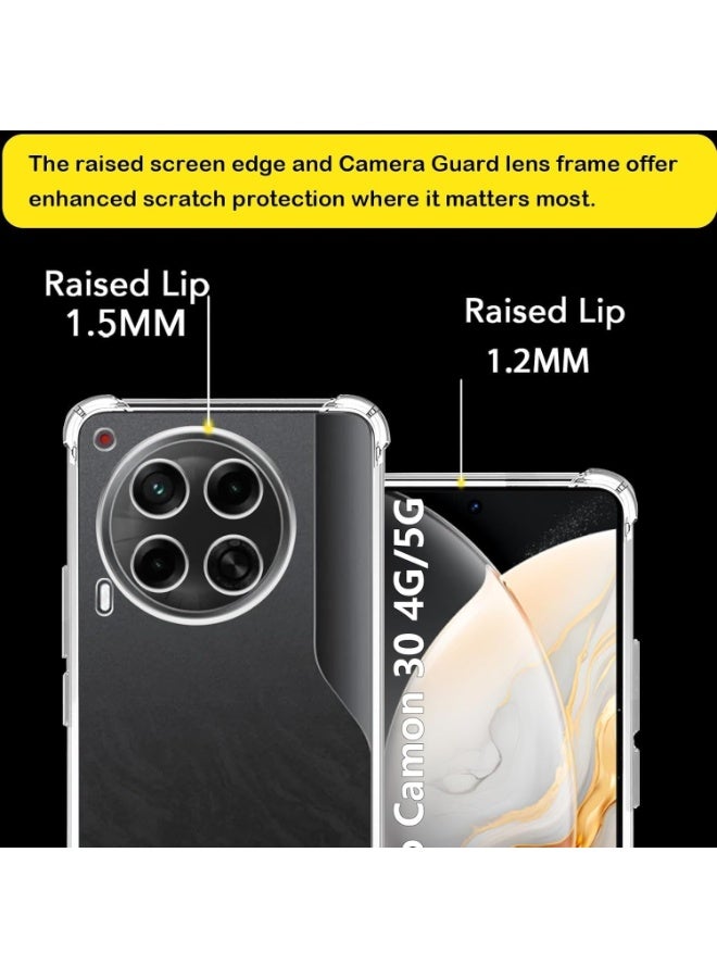 جراب متوافق مع هاتف Tecno CAMON 30 (إصداري 4G و5G)، غطاء شفاف من مادة TPU (سيليكون) مقاوم للصدمات، مزود بحماية للكاميرا وزوايا معززة ضد الصدمات - شفاف. - Image 2