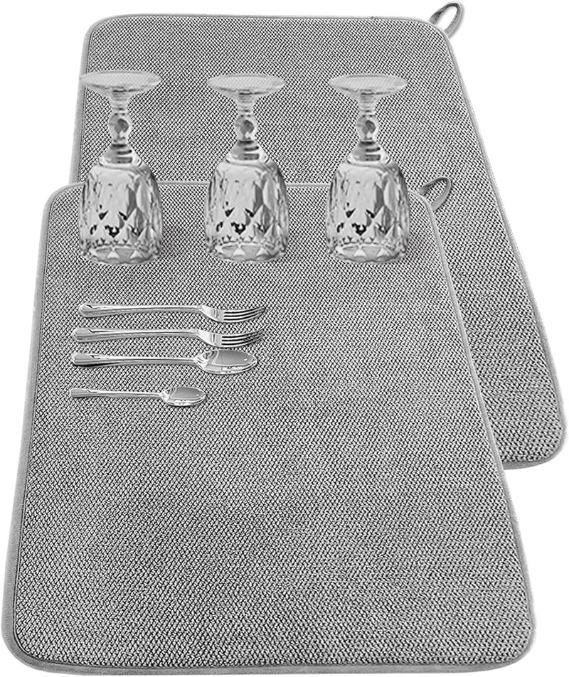 Excefore Market demand focused build Large Dish Drying Mat for Kitchen Counter, 2 Pcs Absorbent Dish Drainer Mat, Super Absorbent Dish Drying Pads, for Countertops, sinks, draining racks(Gray) Tight fitted parts - Image 1