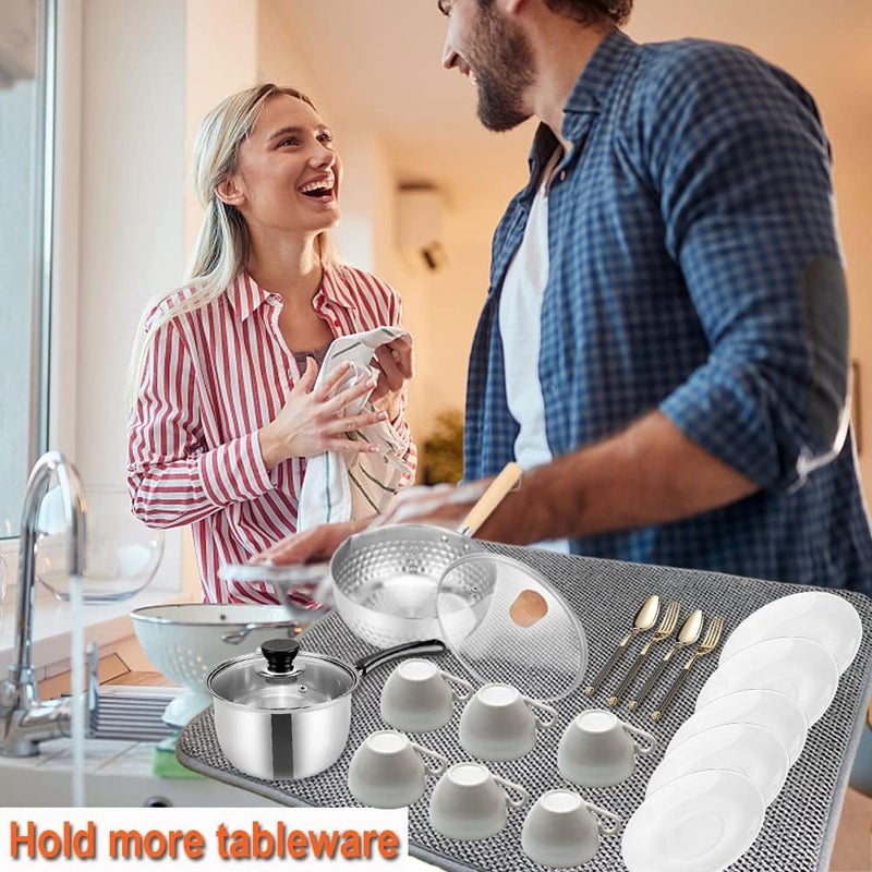 Excefore Market demand focused build Large Dish Drying Mat for Kitchen Counter, 2 Pcs Absorbent Dish Drainer Mat, Super Absorbent Dish Drying Pads, for Countertops, sinks, draining racks(Gray) Tight fitted parts - Image 4