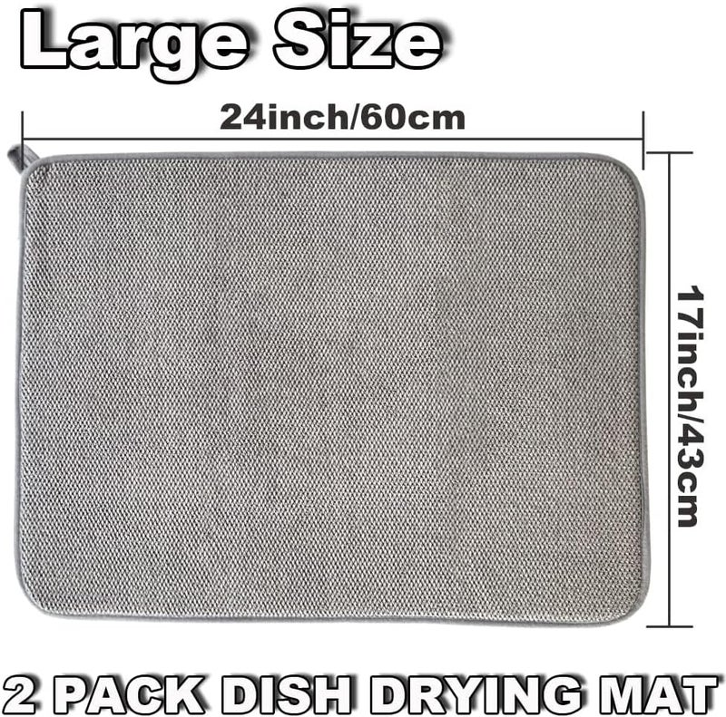 Excefore Market demand focused build Large Dish Drying Mat for Kitchen Counter, 2 Pcs Absorbent Dish Drainer Mat, Super Absorbent Dish Drying Pads, for Countertops, sinks, draining racks(Gray) Tight fitted parts - Image 2