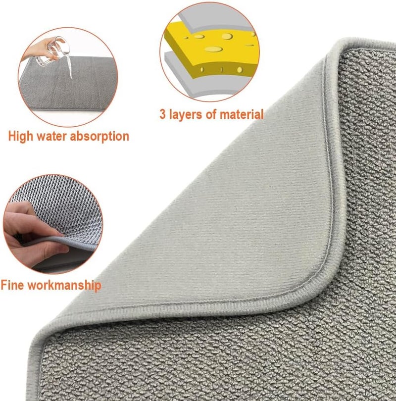 Excefore Market demand focused build Large Dish Drying Mat for Kitchen Counter, 2 Pcs Absorbent Dish Drainer Mat, Super Absorbent Dish Drying Pads, for Countertops, sinks, draining racks(Gray) Tight fitted parts - Image 3