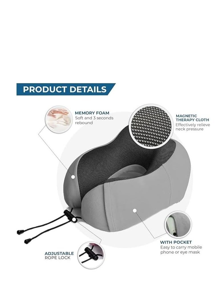 Neck Pillow Memory Foam with Breathable and Washable Cover Adjustable Drawstring and Side Pocket Comfortable Lightweight Travel Essential (Color May Vary) - Image 4