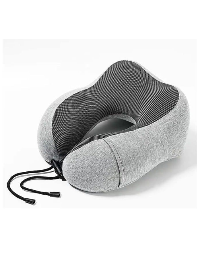 Neck Pillow Memory Foam with Breathable and Washable Cover Adjustable Drawstring and Side Pocket Comfortable Lightweight Travel Essential (Color May Vary) - Image 1