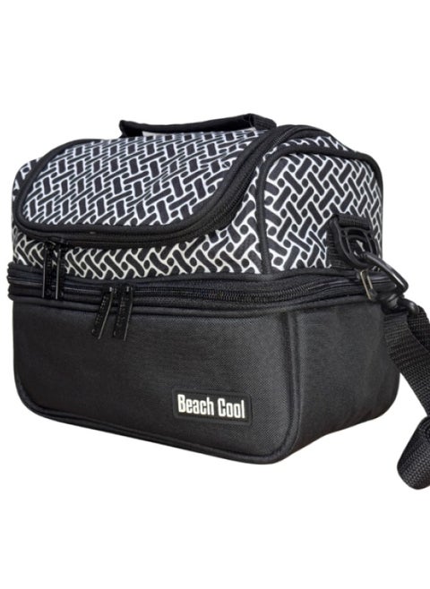 7 liter Lunch Bag Thermal Double Pocket Beach cool-Black with a geometric pattern in shades of
