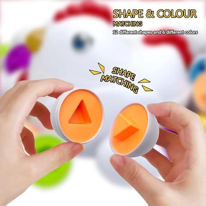 لعبة بيض عيد الفصح المتطابقة للأطفال مع صندوق دجاجة للدفع والسحب، 12 قطعة، لعبة تعليمية فرز مونتيسوري، أشكال وألوان متعددة، لعبة حسية لتطوير المهارات الحركية الدقيقة، هدية للأولاد والبنات - Image 5