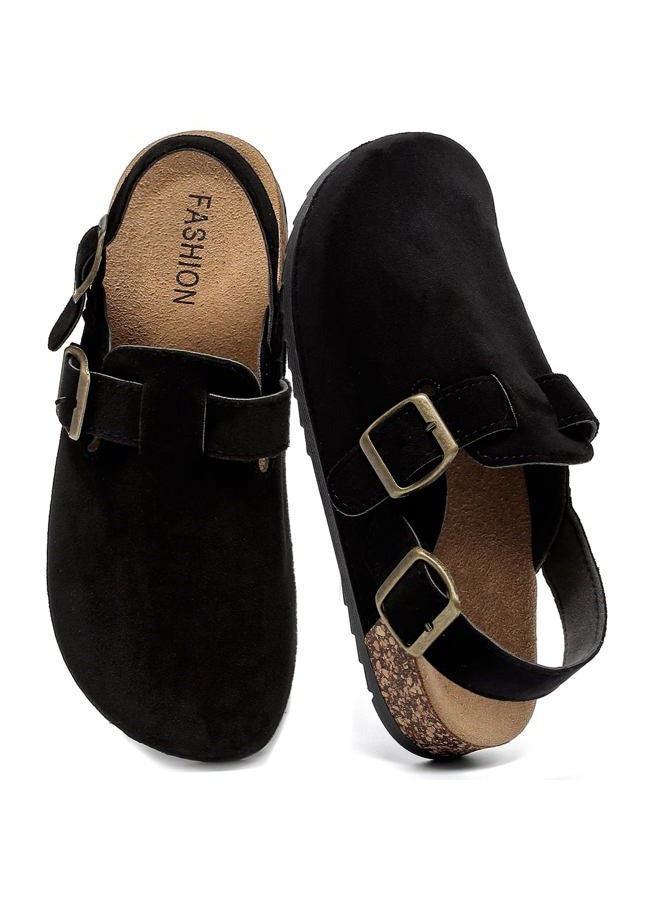 DDXYYDS Men's Suede Clogs with Back Strap Adjustable Cork Footbed Leather Mules Clogs for Women Comfort Memory Foam Slingback Clog Sandal with Buckle Slip on Potato Shoes, Black, 10 Women/9 Men - Image 1