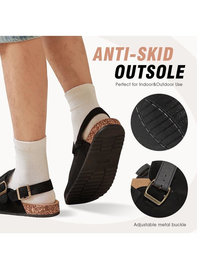 DDXYYDS Men's Suede Clogs with Back Strap Adjustable Cork Footbed Leather Mules Clogs for Women Comfort Memory Foam Slingback Clog Sandal with Buckle Slip on Potato Shoes, Black, 10 Women/9 Men - Image 5