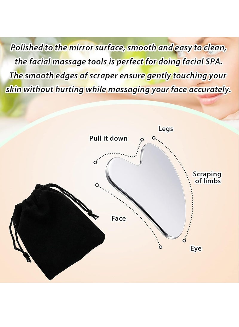 Generic Stainless Steel Facial Guasha Tools, Mineral Guasha Skin Tightening, Beauty Guasha Tool for Body Eyes and Neck Massage with Travel Bag, Skin Care Gifts (Silver)  - Image 3