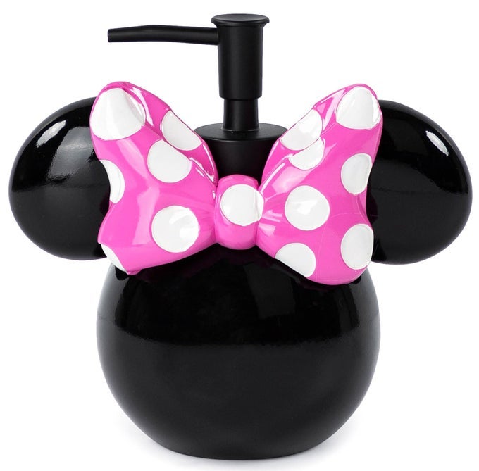 DISNEY MINNIE MOUSE SOAP DISPENSER PINK BLACK KIDS BATHROOM ACCESSORY RESIN LOTION PUMP