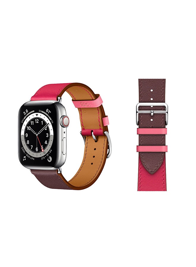 Perfii Genuine Leather Replacement Band For Apple Watch Series 6/SE/5/4/3/2/1 Wine Red Brown