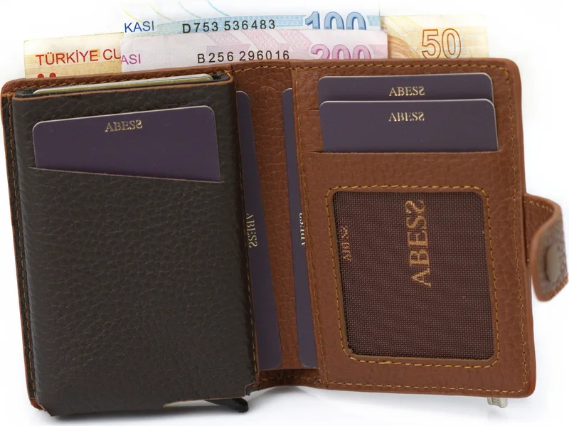 Abess Card Holder Wallet , Luxury Leather Mechanism Wallet Card Holder