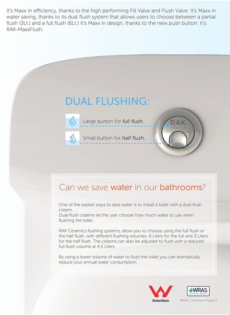 RAK CERAMICS - Rak Ceramics Rak-Maxxflush Dual Flush Valve | For Toilet Cisterns With Rubber Seal & Bolt | Water Saving Cisterns Flush System (FS60FLRF) - Image 1
