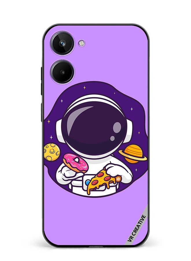 VR CREATIVE Protective Case Cover For Realme 10 Cute Astronaut Eating Donut And Pizza Design Multicolour - Image 1