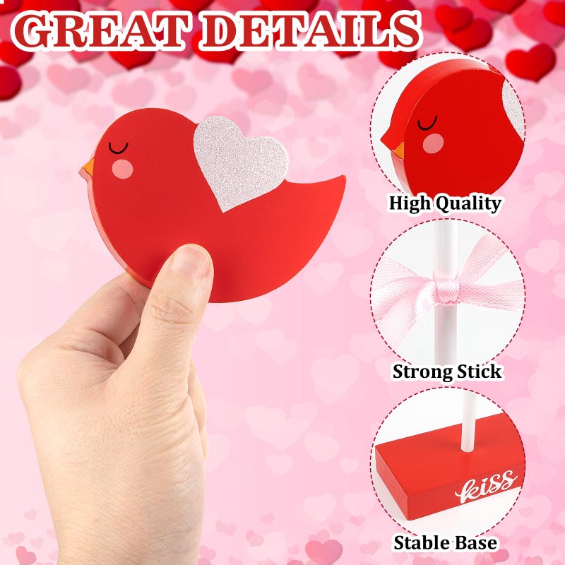 Hedeey 3 Pieces Valentines Day Tiered Tray Decor Set, Cute Wooden Bird Valentines Day Table Decor, Pink Valentines Day Decorations for Home Tables (Bird) - Image 5