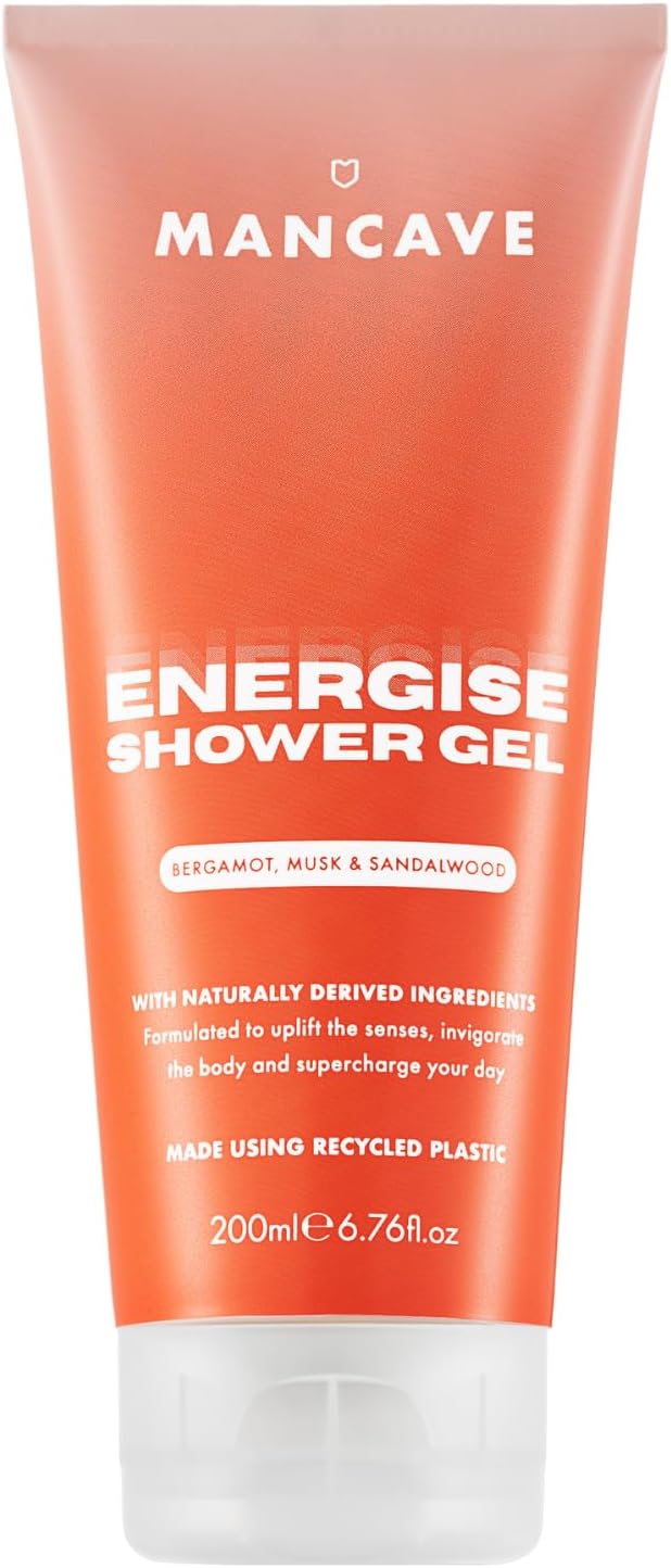 ManCave Energise Shower Gel for Men Invigorating Notes of Bergamot Grounding Musk and Warm Sandalwood Sulphate and Paraben Free Natural Vegan Cruelty Free 200ml