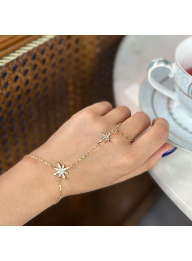 Wrist Rhinestone Celestial Star Finger Bracelet Ring Hand Chain Dainty Gold Hand Jewelry Chain For Women Non Tarnish - Image 3