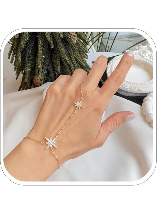 Wrist Rhinestone Celestial Star Finger Bracelet Ring Hand Chain Dainty Gold Hand Jewelry Chain For Women Non Tarnish - Image 1