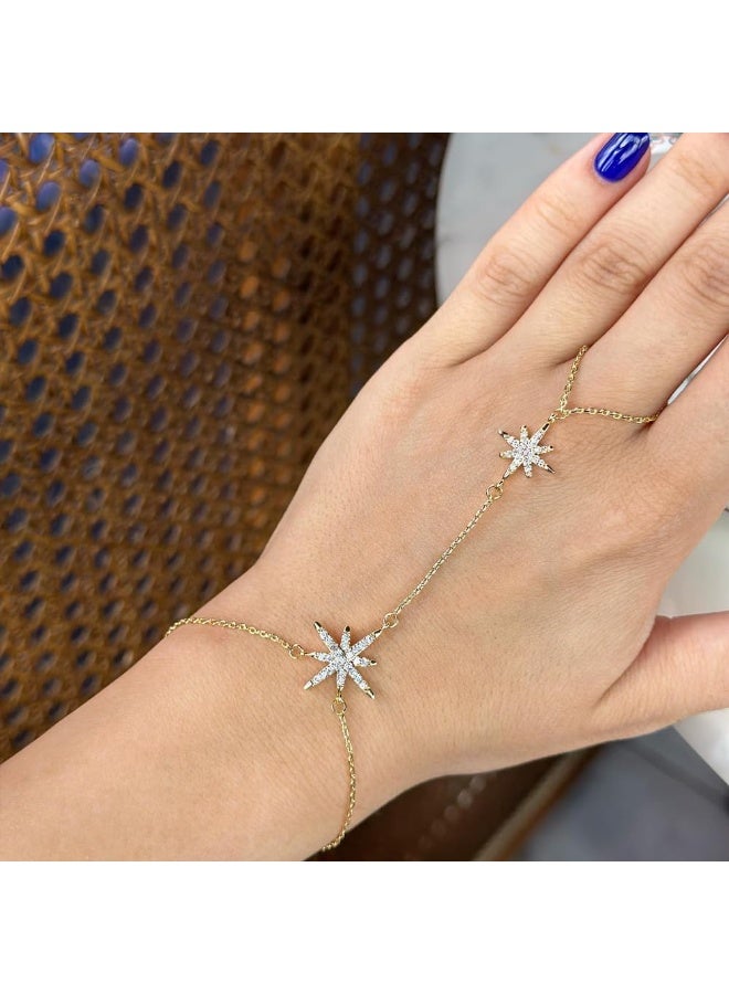 Wrist Rhinestone Celestial Star Finger Bracelet Ring Hand Chain Dainty Gold Hand Jewelry Chain For Women Non Tarnish - Image 4