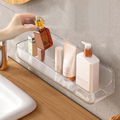 Diesisa Acrylic Wall Mounted Shower Caddy, Clear, Large Size 12.8L x 4" W x 3.3" H, Acrylic Shelf, No Drilling Walls Adhesive Shelf, Bathroom Shelves with Self Adhesive Tape for Bathroom, Kitchen - Image 1