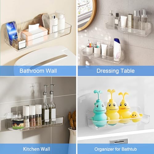 Diesisa Acrylic Wall Mounted Shower Caddy, Clear, Large Size 12.8L x 4" W x 3.3" H, Acrylic Shelf, No Drilling Walls Adhesive Shelf, Bathroom Shelves with Self Adhesive Tape for Bathroom, Kitchen - Image 4