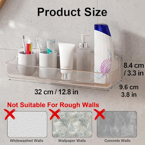 Diesisa Acrylic Wall Mounted Shower Caddy, Clear, Large Size 12.8L x 4" W x 3.3" H, Acrylic Shelf, No Drilling Walls Adhesive Shelf, Bathroom Shelves with Self Adhesive Tape for Bathroom, Kitchen - Image 2