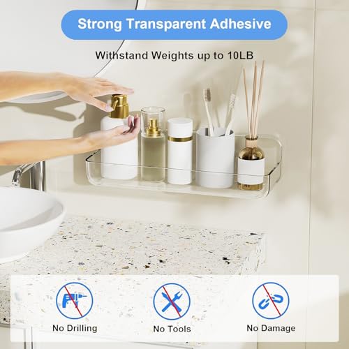 Diesisa Acrylic Wall Mounted Shower Caddy, Clear, Large Size 12.8L x 4" W x 3.3" H, Acrylic Shelf, No Drilling Walls Adhesive Shelf, Bathroom Shelves with Self Adhesive Tape for Bathroom, Kitchen - Image 3