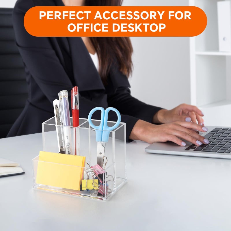 Banafich Pen Holder for Desk, Clear Acrylic Pencil Holder for Desk, Marker Holder with 3 Compartments, Pencil Organizer for Home, Office, Classroom, Bathroom - Image 4